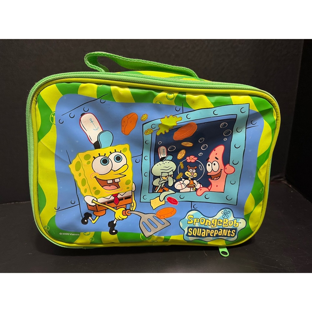 Vintage 2000 SpongeBob SquarePants Insulated Soft Lunch Box Bag Green Viacom Y2K